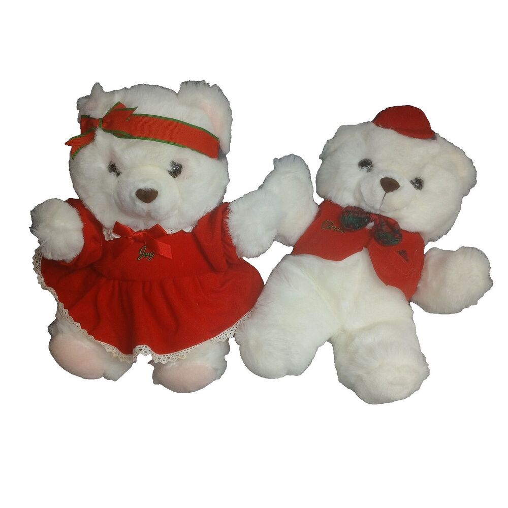 Christmas Teddy Bear Girl and Boy Joy and Chris Vintage Santa Bear Holiday Decor